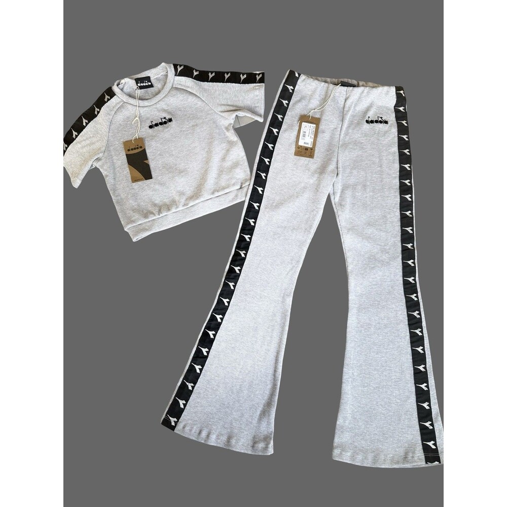 NWT Diadora Girls 2 Piece Tracksuit Top Flare Pants High Rise Made ITALY 12-14 y